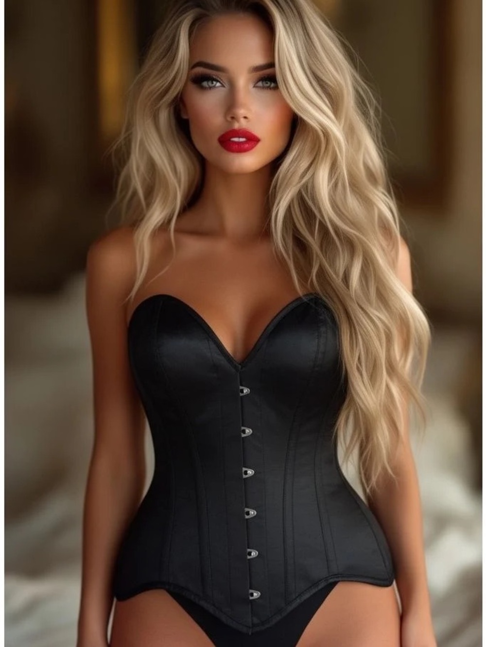 HIGH QUALITY Black Satin Steel Boned Corset - Top Drawer